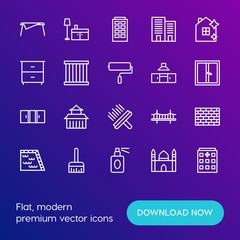 Modern Simple Set of buildings, furniture, housekeeping Vector outline Icons. Contains such Icons as  housework,  muslim,  china,  asia and more on gradient background. Fully Editable. Pixel Perfect.
