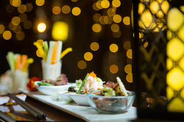 Japanese dinner served on the restaurant table