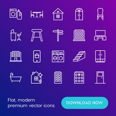 Modern Simple Set of buildings, furniture, housekeeping Vector outline Icons. Contains such Icons as  stairway, architecture, detergent and more on gradient background. Fully Editable. Pixel Perfect.