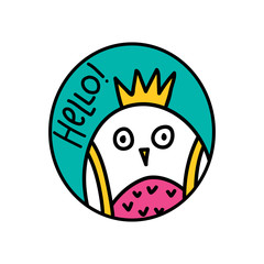 HELLO! lettering and owl doodle illustration
