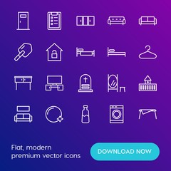 Modern Simple Set of buildings, furniture, housekeeping Vector outline Icons. Contains such Icons as  comfortable,  home,  modern,  tv and more on gradient background. Fully Editable. Pixel Perfect.