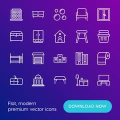 Modern Simple Set of buildings, furniture, housekeeping Vector outline Icons. Contains such Icons as  foam,  toilet, building,  armchair and more on gradient background. Fully Editable. Pixel Perfect.
