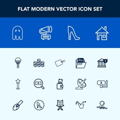 Modern, simple vector icon set with halloween, style, search, fear, home, tag, medal, blank, bank, folder, office, dollar, parachute, shoe, extreme, fashion, storehouse, banking, concept, money icons