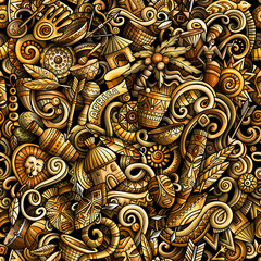 Cartoon cute doodles hand drawn Africa seamless pattern