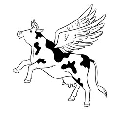Flying cow farm animal coloring vector