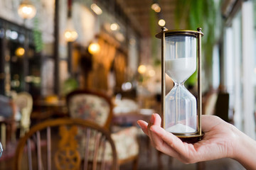 hourglass, hourglass on hand, time countdown, clock with sand