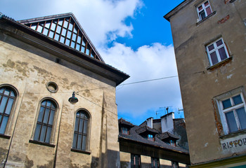 Buildings in the historical Jewish quarter of Krakow city in Poland