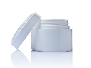 Opened white mockup jar of cosmetic facial cream
