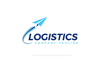 Blue Logistics Logo With Airplane Taking Off Vector