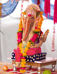 Indian Hindu God Ganesha idol also know as Vinayaka Chaturthi is the Hindu festival, God Ganesha Statue Made of Clay And Coated with Ceramic Colors, Handmade Artistic Effects, Beautiful Artifacts