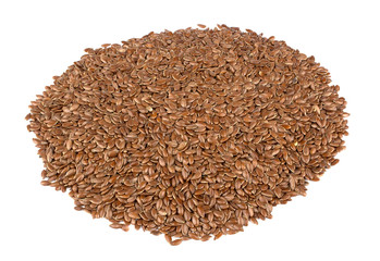 Linseed on a white background. Also known as Linseed, Flaxseed and Common Flax. Pile of grains, isolated white background.