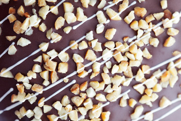 close up of almond topping on sweet dessert