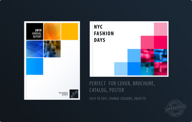 Brochure design square template. Colourful modern abstract set, annual report with pixels for branding.