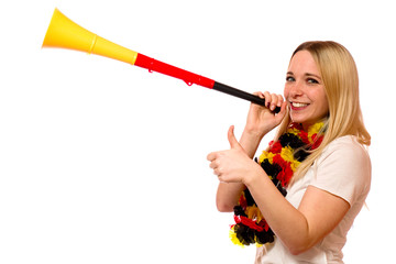 Junge Frau mit Vuvuzela 