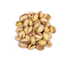 Pistachios isolated on white background, top view