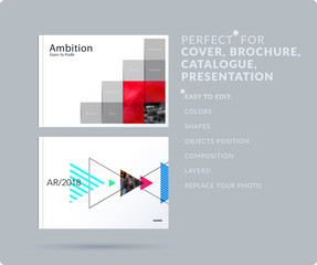 Square design presentation template with colourful pixels shadows. Abstract vector set of modern horizontal banners