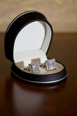 Men's elegant cufflinks with rhinestones in a box