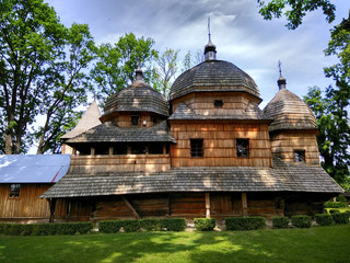 Wooden Ukrainian greek catholic church of Holy Mother of God in Chotyniec, Podkarpackie, Poland.