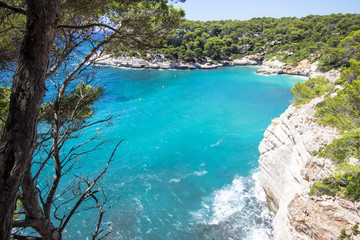 Panorama view of Cala Mitjana, Menorca, Spain - obrazy, fototapety, plakaty