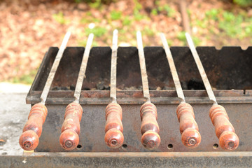 Abstract image look for designers with rusty iron spits for meat