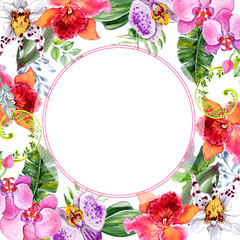 Tropical watercolor orchids. You can use it to congratulate you on your wedding day, happy birthday.