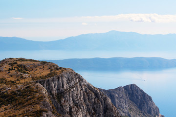 Obraz na płótnie Canvas View from Biokovo mountain to Croatian islands and the Adriatic sea