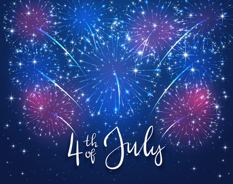 Firework and text 4th of July on blue background