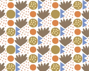 Foto auf Acrylglas Ornamental seamless pattern with abstract form, geometry shapes, dots. Cute print in scandinavian style.The image is made hand-made. Abstract background. Ornamental, traditional, simple.  © 247920724
