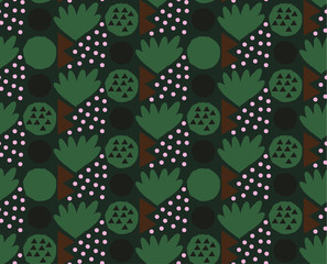 Ornamental seamless pattern with abstract form, geometry shapes, dots. Cute print in scandinavian style.The image is made hand-made. Abstract background. Ornamental, traditional, simple. 