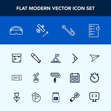 Modern, simple vector icon set with roller, sea, life, ticket, arrow, paint, wood, safety, right, person, button, investment, business, brush, hook, tool, phone, tree, message, coupon, buoy, rod icons
