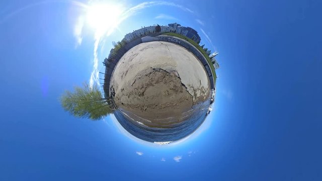 Tiny Little Planet 360 Degree of Samara city and Volga river.