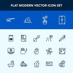 Modern, simple vector icon set with fahrenheit, kitchen, old, business, street, home, thermometer, door, weapon, military, hot, sign, traffic, road, army, container, temperature, personal, gun icons