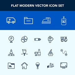 Modern, simple vector icon set with red, tipper, alcohol, emergency, business, television, rocket, iron, arrow, launch, ironing, shuttle, tv, gun, road, bullet, drink, medal, way, direction, pie icons