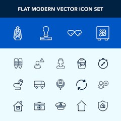 Modern, simple vector icon set with clean, route, stationery, bank, profile, network, transport, sun, location, navigation, south, glasses, fashion, human, security, karaoke, map, vintage, road icons