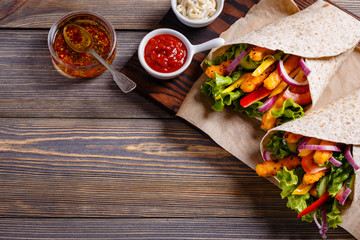 Mexican special: Tortilla with chicken and vegetables.