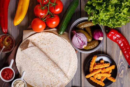 Ingredients For Preparing Mexican Food, Tortilla.