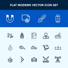 Modern, simple vector icon set with necklace, kerosene, fashion, satellite, lamp, house, magnetic, sword, holiday, contract, blade, job, professional, love, employer, hair, document, star, real icons