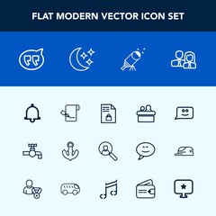 Modern, simple vector icon set with people, market, bathroom, sink, web, night, notification, document, nautical, worker, business, bubble, supermarket, tap, water, faucet, telescope, boat, bell icons