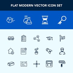 Modern, simple vector icon set with national, college, estate, property, school, screen, mark, list, sign, glove, real, delivery, document, transportation, hourglass, growth, door, house, key icons