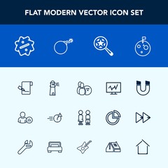 Modern, simple vector icon set with magnetic, business, lighthouse, game, field, space, medical, light, list, planet, people, doctor, office, late, online, pole, paper, profile, document, night icons