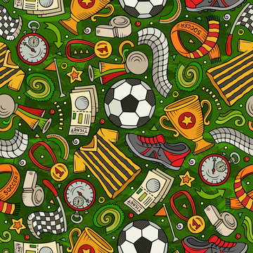 Cartoon hand-drawn Soccer seamless pattern