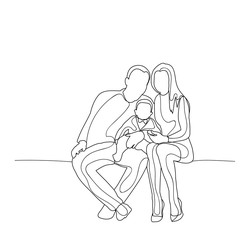 vector, isolated, icon, sketch family sitting