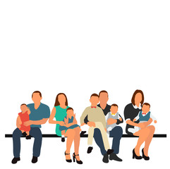 isolated, flat style, family with children sitting