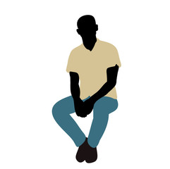 vector, isolated, icon, silhouette in colored clothes, man sitting