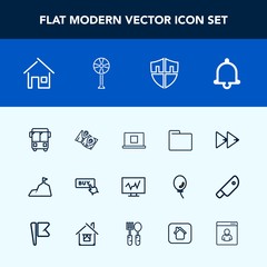 Modern, simple vector icon set with doctor, notification, audio, travel, transportation, pin, file, home, estate, bus, bell, button, alarm, fan, landscape, architecture, medical, medicine, buy icons
