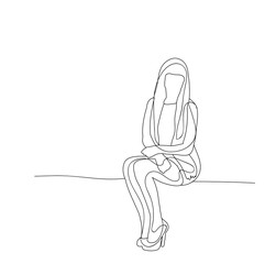 vector, isolated sketch of a girl sitting alone