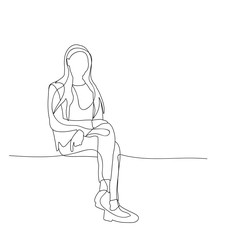  isolated sketch of a girl sitting alone