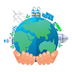 World environment day poster template. Environmentally friendly plants and industries that do not pollute the environment. Flat vector illustration.