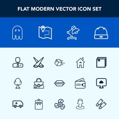Modern, simple vector icon set with business, halloween, lettuce, web, spotlight, people, building, employer, delivery, burger, job, cap, food, table, tree, background, scary, file, bun, object icons