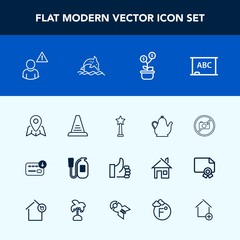 Modern, simple vector icon set with profile, kitchen, nature, tea, investment, wildlife, board, forbidden, sack, step, ladder, equipment, tree, fire, danger, medal, network, hand, alarm, safety icons